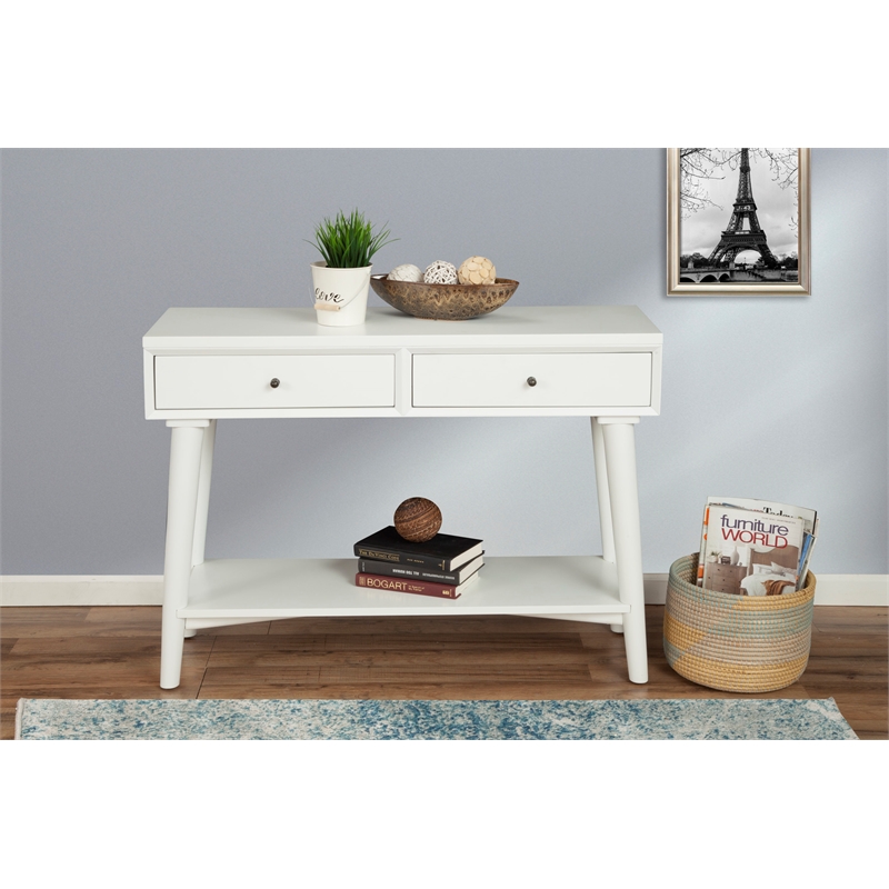 Pemberly Row Console Table with 2 Drawers in White and Mahogany Build
