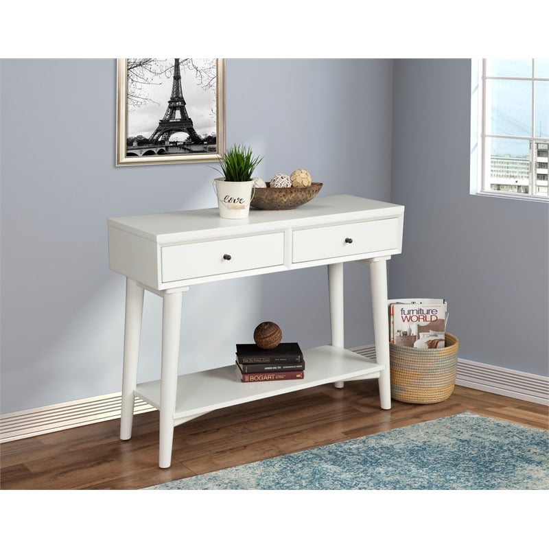 Pemberly Row Console Table with 2 Drawers in White and Mahogany Build