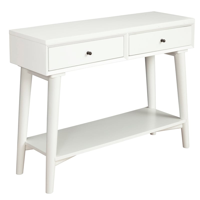 Pemberly Row Console Table with 2 Drawers in White and Mahogany Build