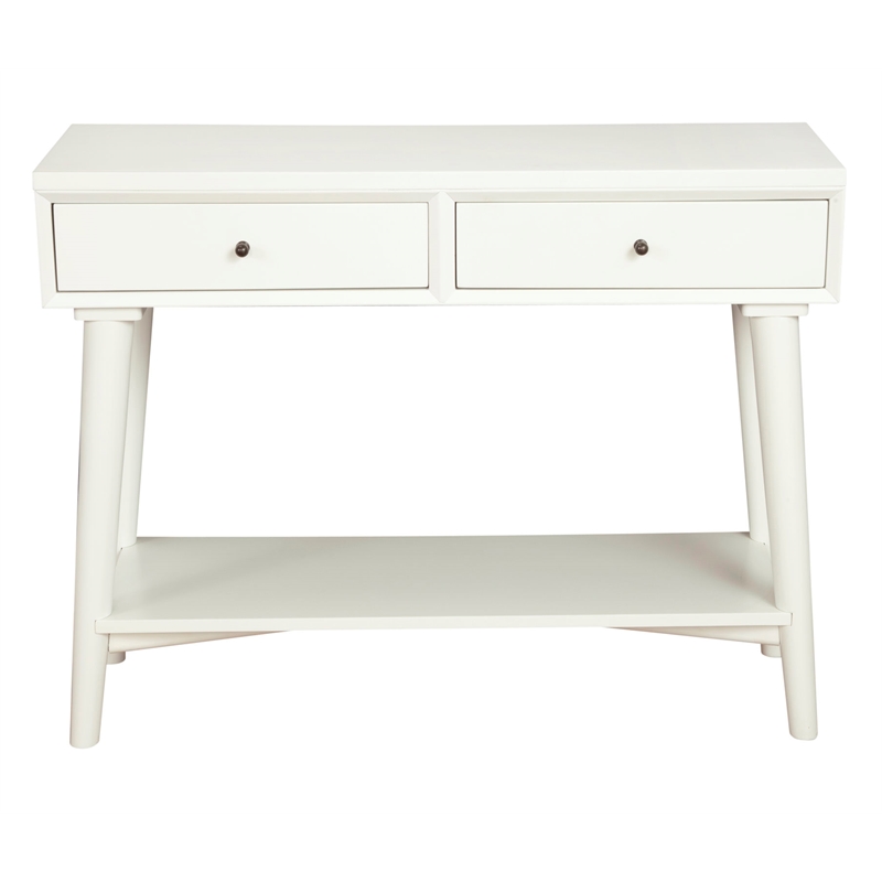 Pemberly Row Console Table with 2 Drawers in White and Mahogany Build