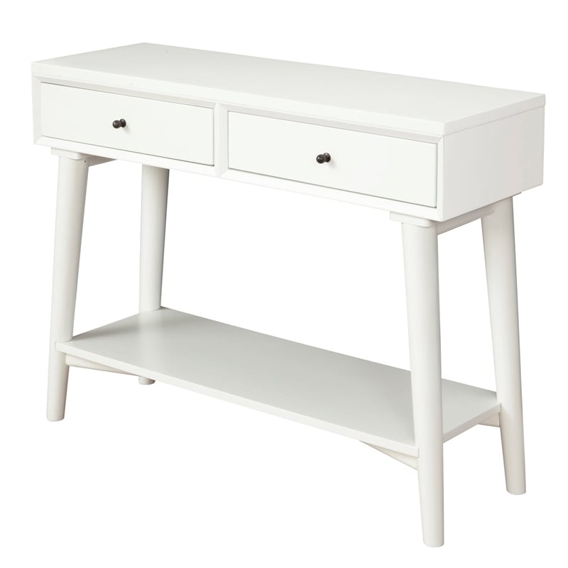 Pemberly Row Console Table with 2 Drawers in White and Mahogany Build