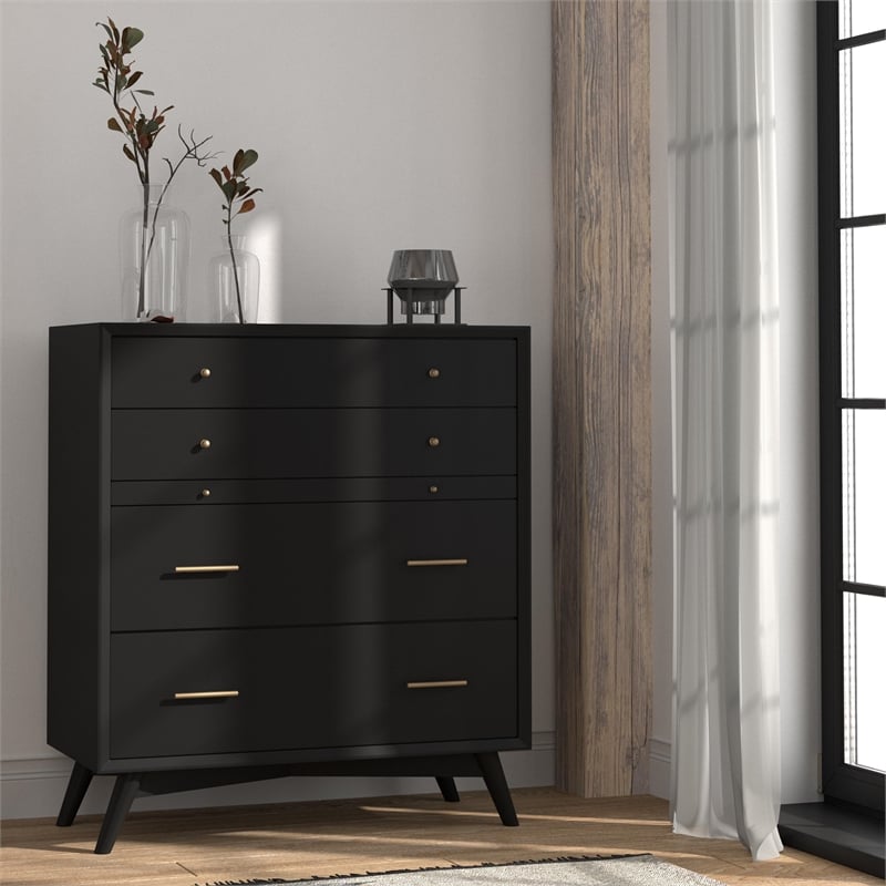 Pemberly Row 4 Drawer Multifunction Chest in Wood Black Finish