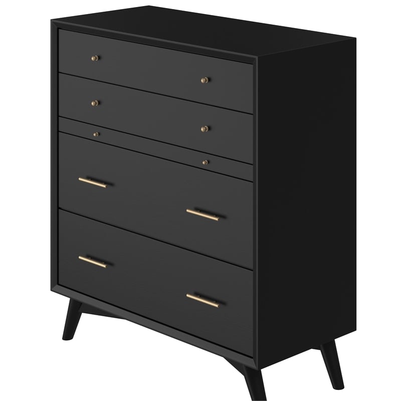 Pemberly Row 4 Drawer Multifunction Chest in Wood Black Finish