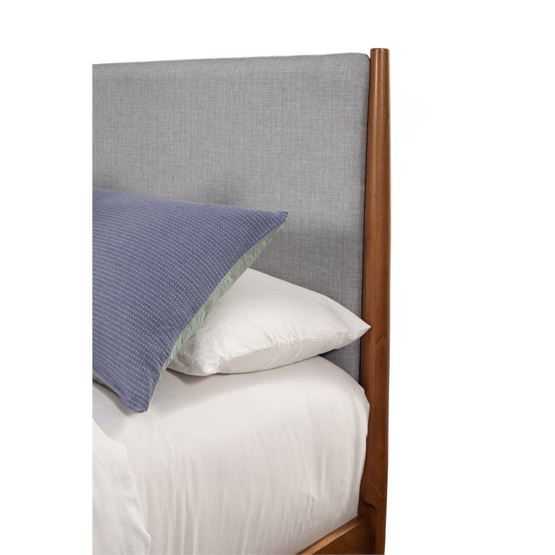Pemberly Row California King Panel Bed in Gray Upholstery and Acorn Finish