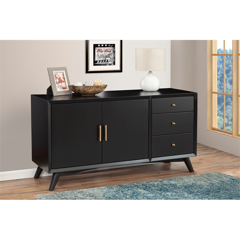 Pemberly Row 3 Drawer Sideboard in Mahogany Wood and Black Finish