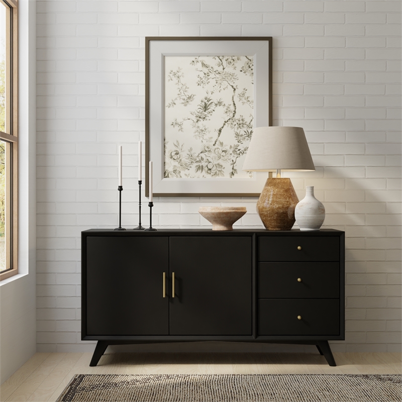 Pemberly Row 3 Drawer Sideboard in Mahogany Wood and Black Finish