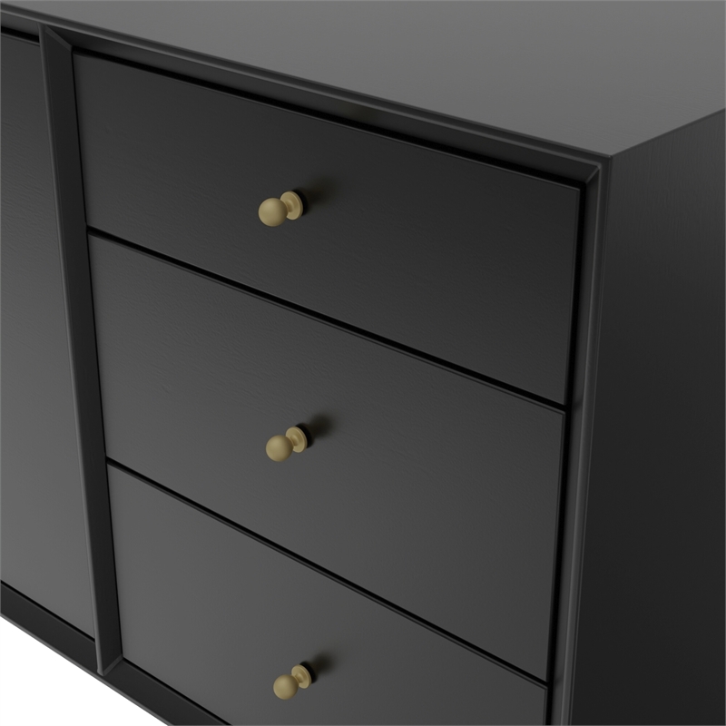 Pemberly Row 3 Drawer Sideboard in Mahogany Wood and Black Finish