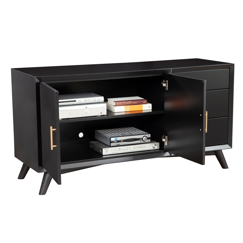 Pemberly Row 3 Drawer Sideboard in Mahogany Wood and Black Finish