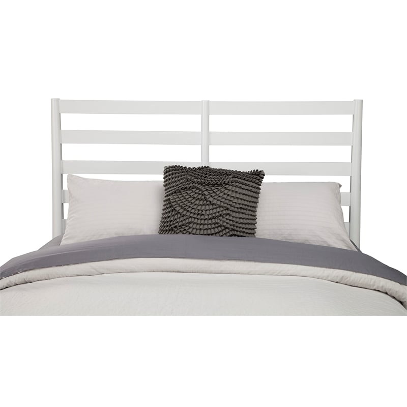 Pemberly Row Standard King Wood Bed in White with Slat Back Headboard