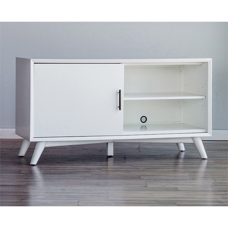 Pemberly Row Small Wood TV Console with 3 Drawers in White Finish