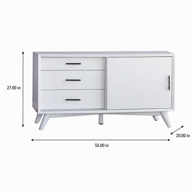 Pemberly Row Small Wood TV Console with 3 Drawers in White Finish