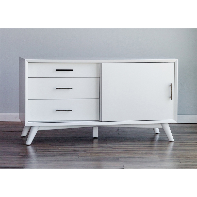 Pemberly Row Small Wood TV Console with 3 Drawers in White Finish