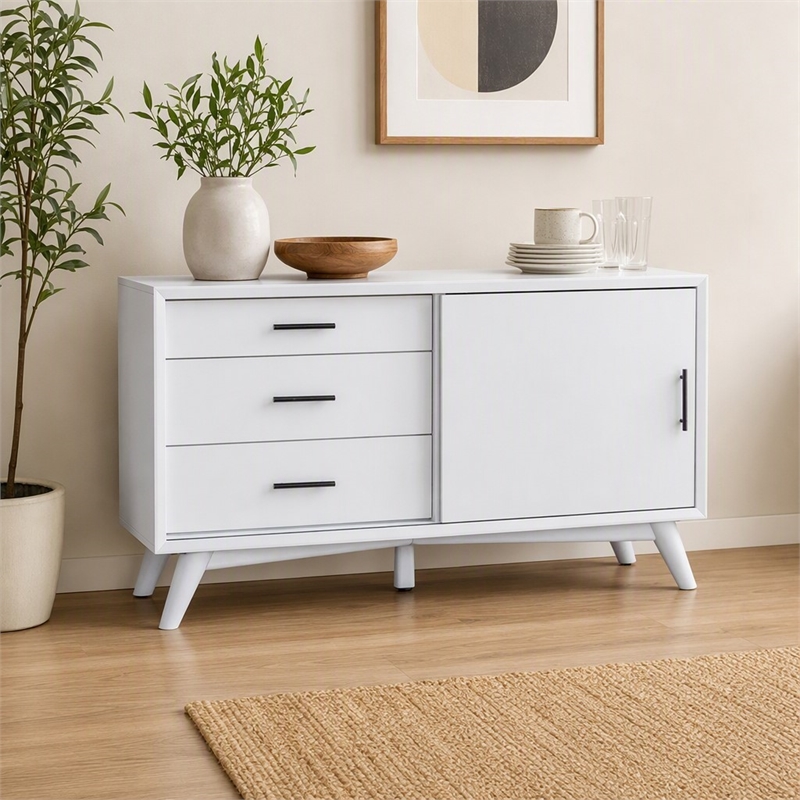 Pemberly Row Small Wood TV Console with 3 Drawers in White Finish