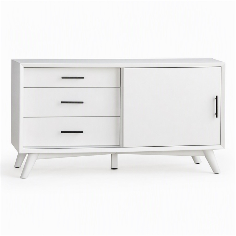 Pemberly Row Small Wood TV Console with 3 Drawers in White Finish