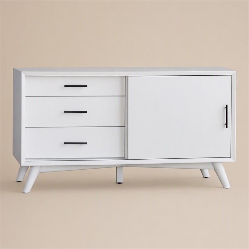 Pemberly Row Small Wood TV Console with 3 Drawers in White Finish