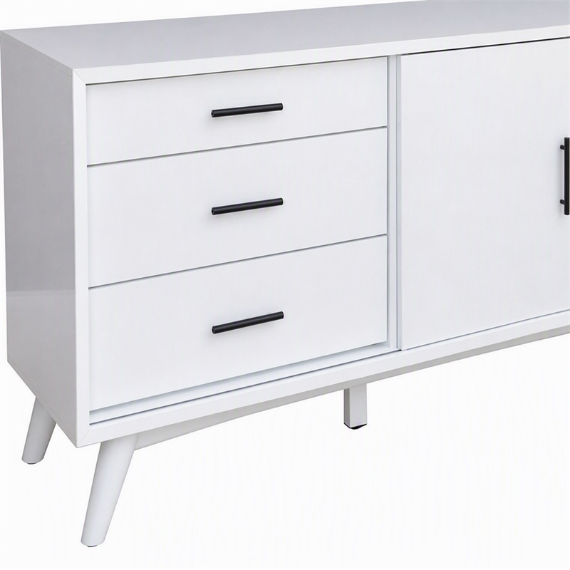 Pemberly Row Small Wood TV Console with 3 Drawers in White Finish