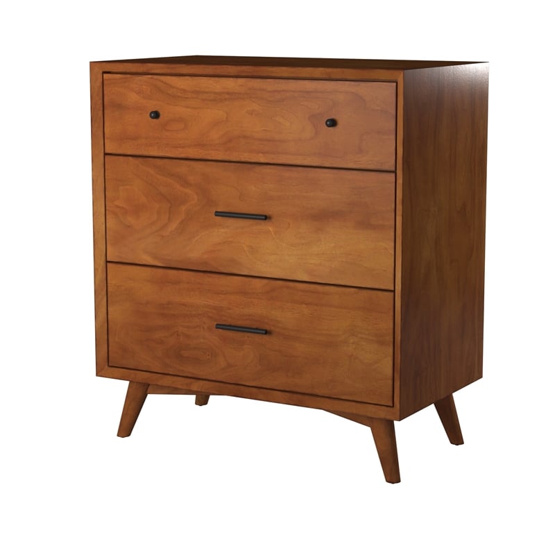 Pemberly Row Small 3-Drawer Chest in Acorn Finish with Felt Lined Drawer