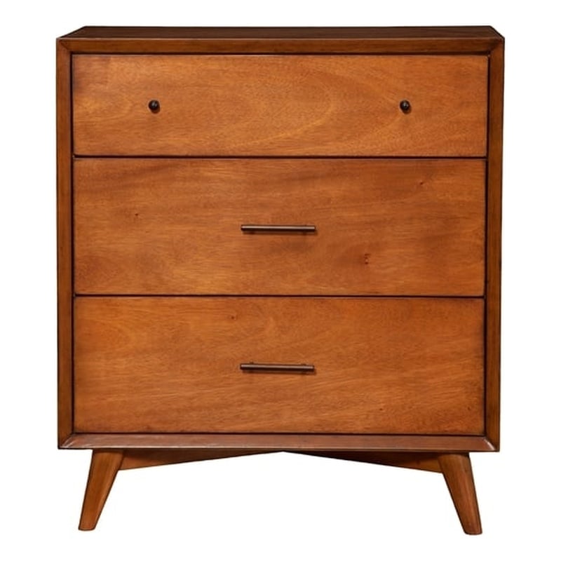 Pemberly Row Small 3-Drawer Chest in Acorn Finish with Felt Lined Drawer