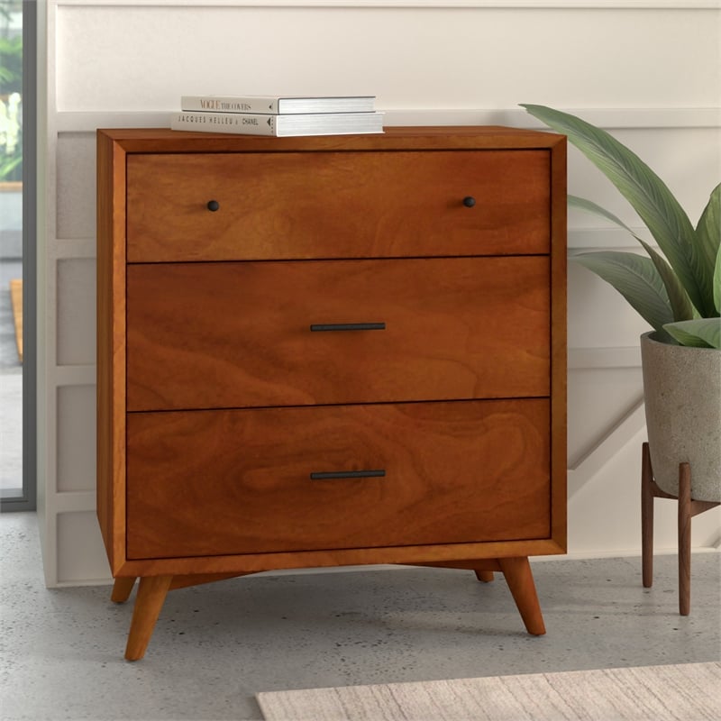 Pemberly Row Small 3-Drawer Chest in Acorn Finish with Felt Lined Drawer