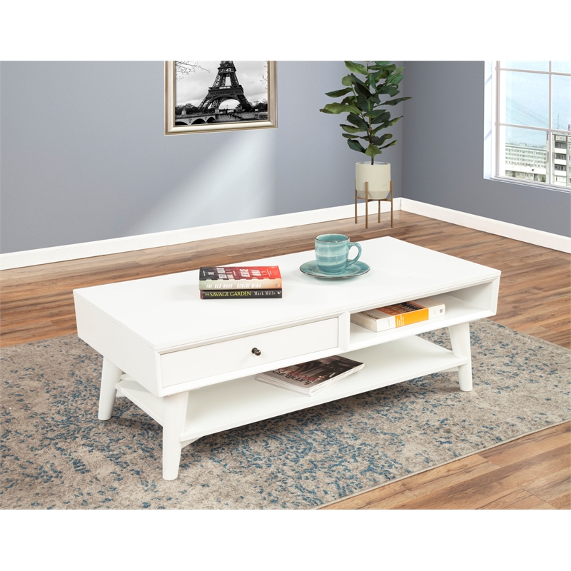 Pemberly Row 1 Drawer Coffee Table in Mahogany Wood and White Finish