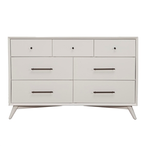 Pemberly Row Mid Century Modern Wood 7 Drawer Dresser in White Finish