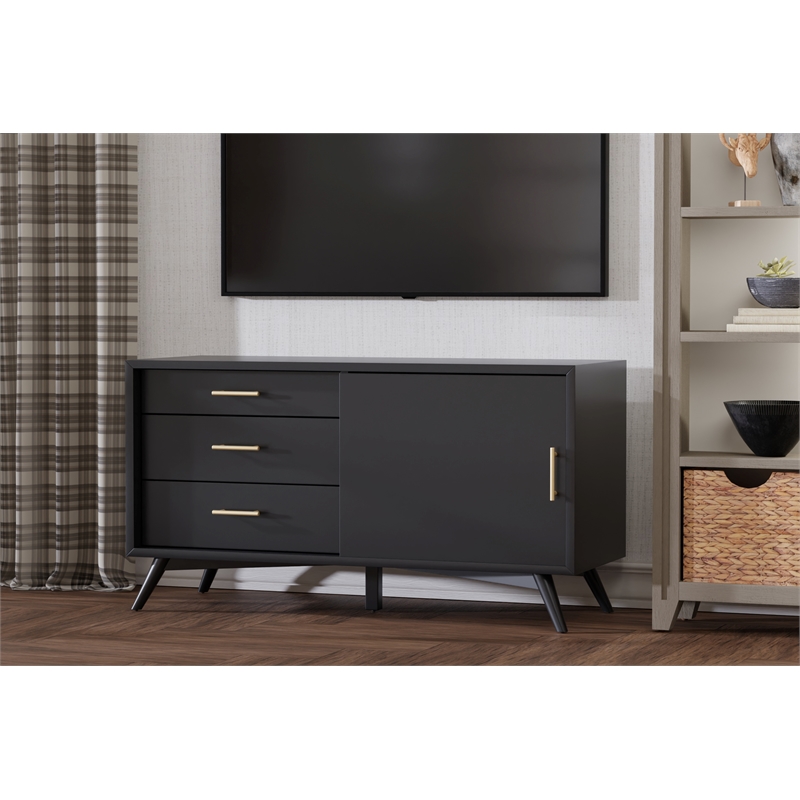 Pemberly Row Small Wood TV Console in Black Finish