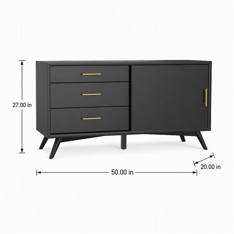 Pemberly Row Small Wood TV Console in Black Finish