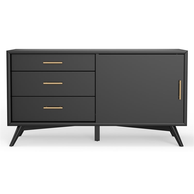 Pemberly Row Small Wood TV Console in Black Finish
