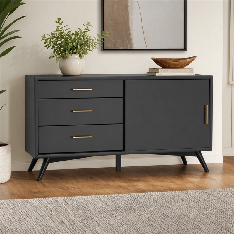 Pemberly Row Small Wood TV Console in Black Finish