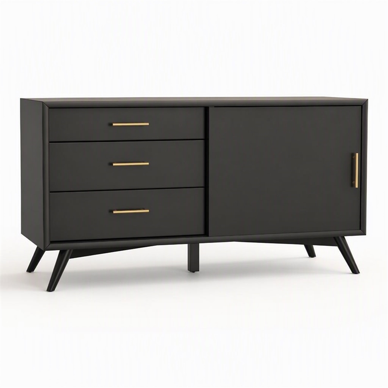 Pemberly Row Small Wood TV Console in Black Finish