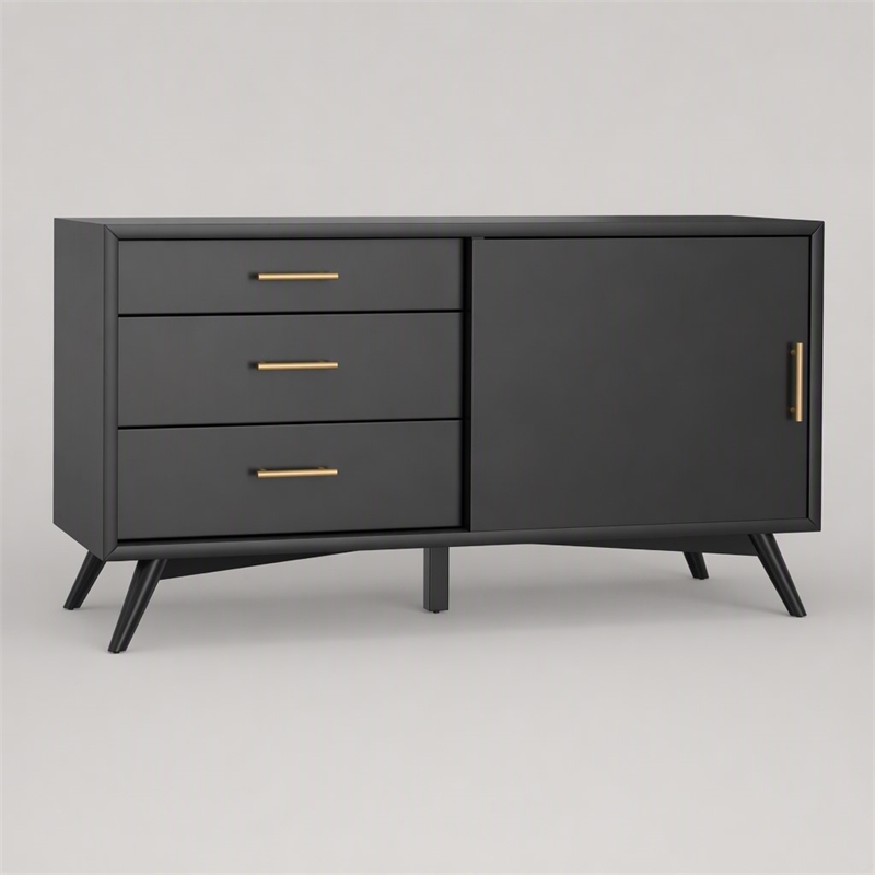 Pemberly Row Small Wood TV Console in Black Finish