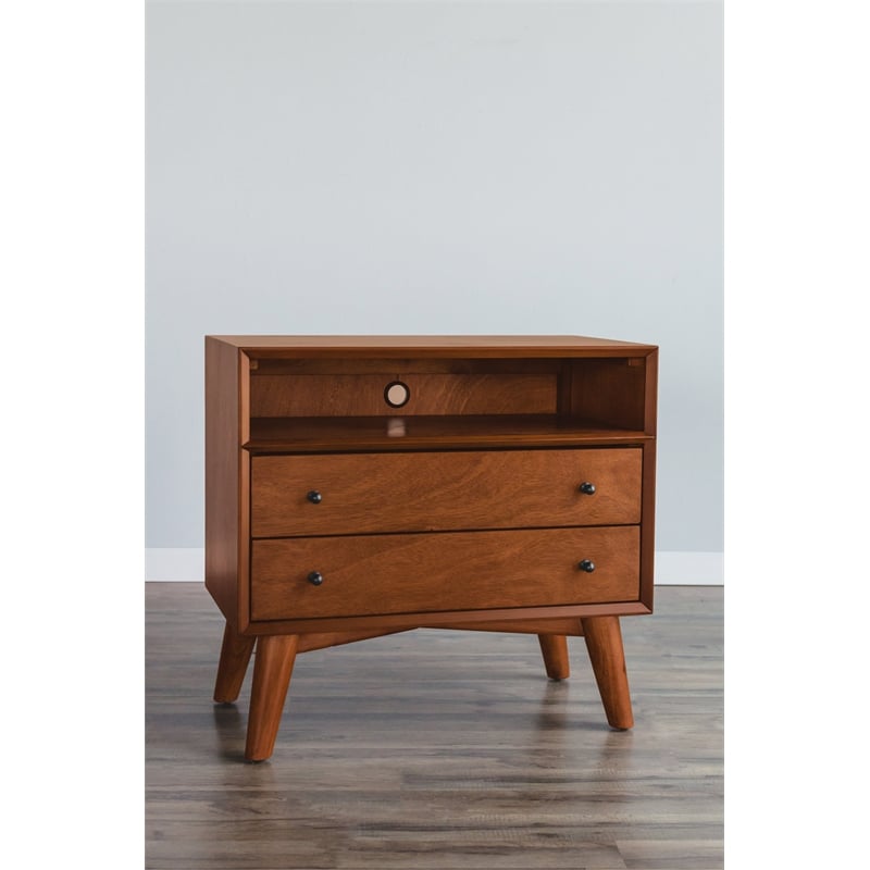 Pemberly Row Large 2-Drawer Wood Nightstand in Acorn Finish