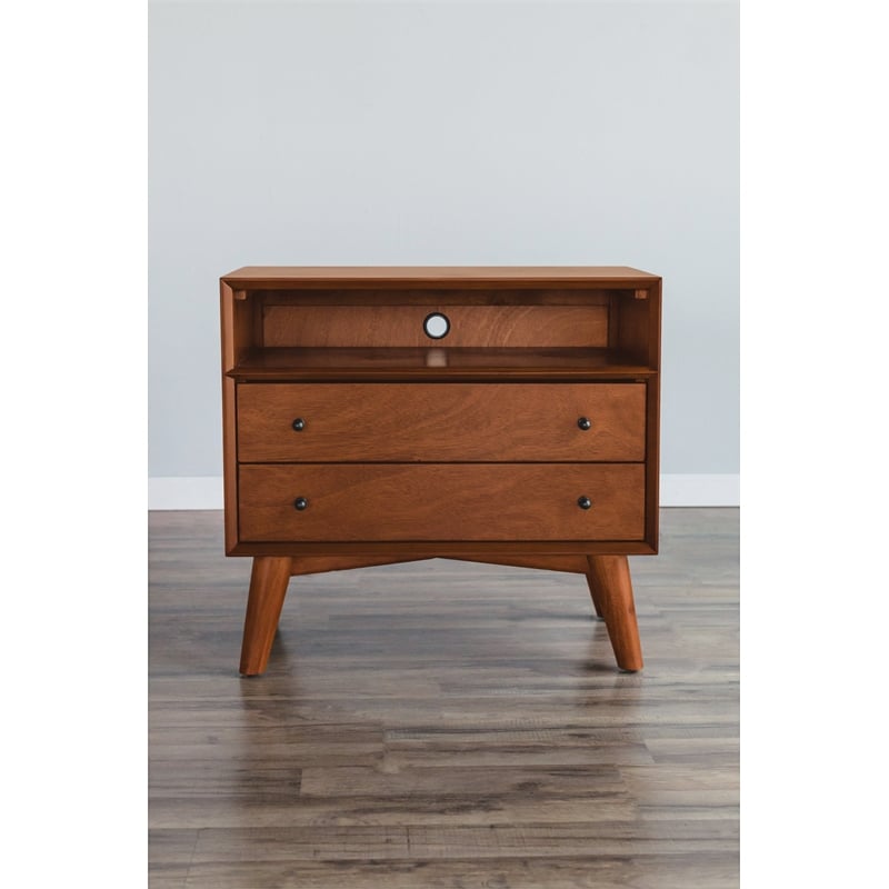 Pemberly Row Large 2-Drawer Wood Nightstand in Acorn Finish