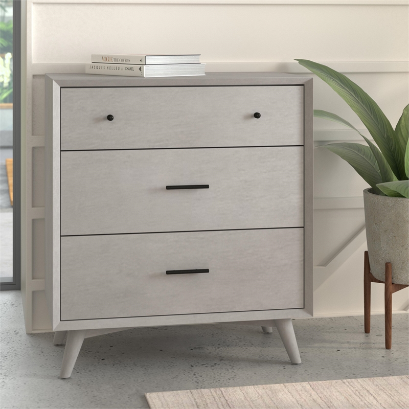 Pemberly Row Mid Century Wood Accent Chest with 3 Drawers in Gray