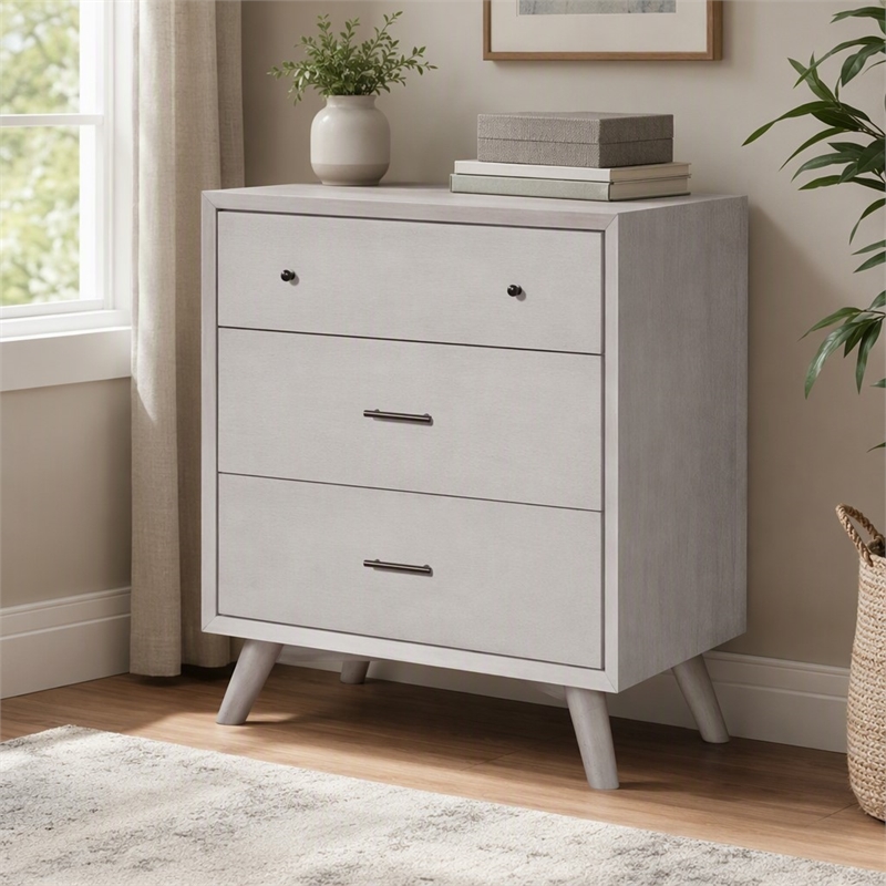 Pemberly Row Mid Century Wood Accent Chest with 3 Drawers in Gray