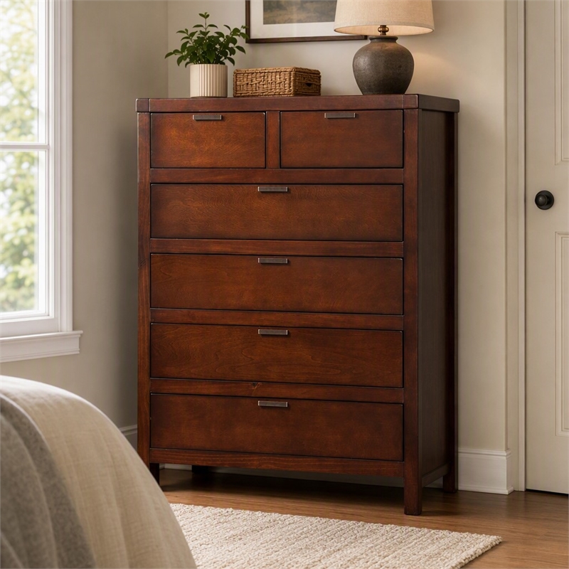 Pemberly Row 6-Drawer Chest Wood in Cappuccino Brown Finish