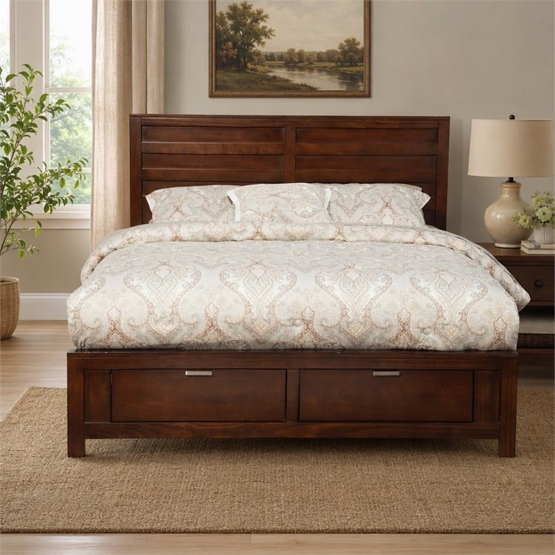 Pemberly Row Full Size Storage Bed with 2 Drawers in Cappuccino Finish