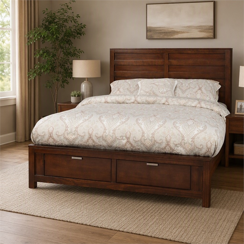 Pemberly Row California King Storage Bed with 2 Drawers in Cappuccino Finish