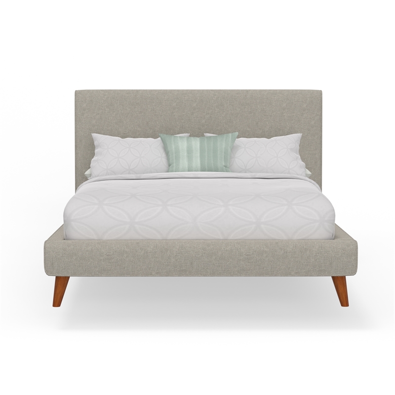 Pemberly Row Upholstered Full Platform Bed in Light Gray Linen