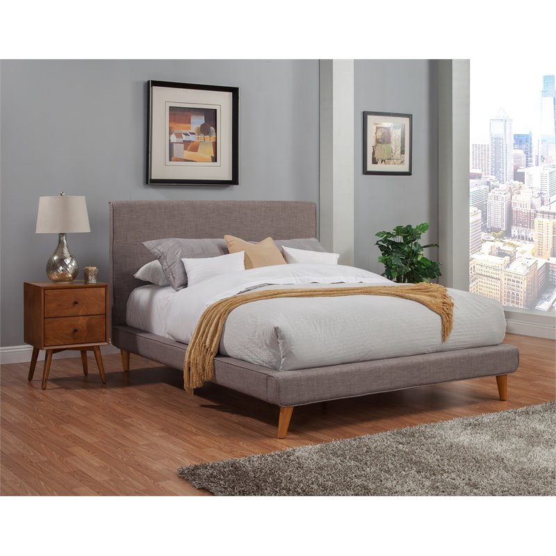 Pemberly Row Upholstered Queen Platform Bed in Dark Gray Linen