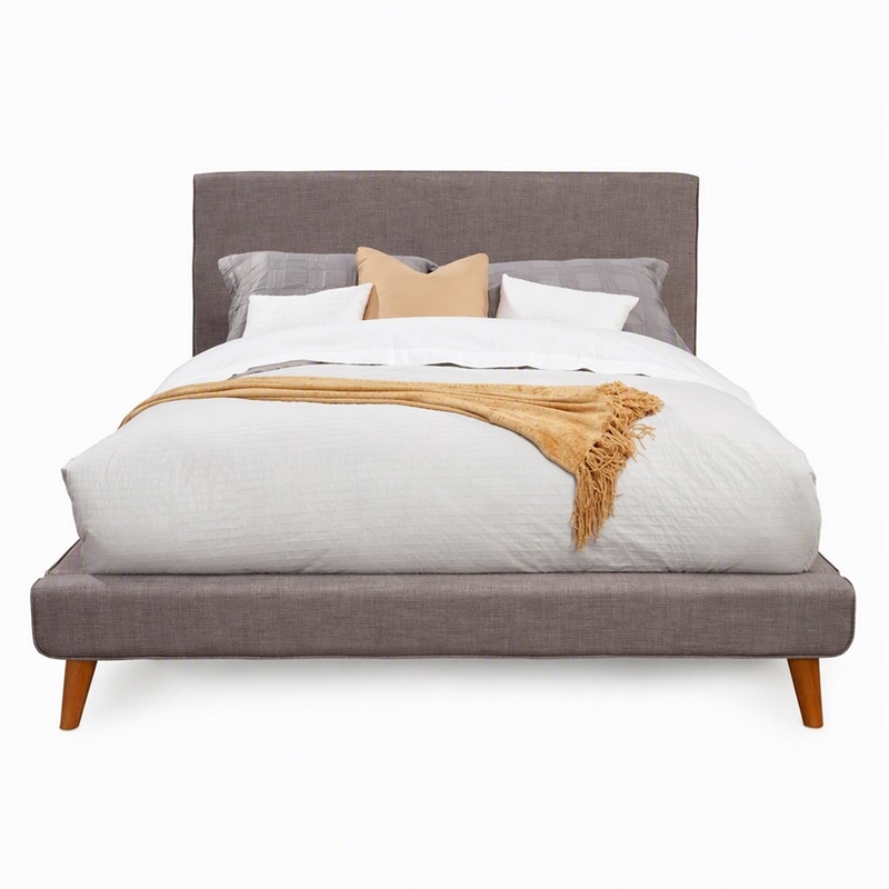 Pemberly Row Upholstered Queen Platform Bed in Dark Gray Linen