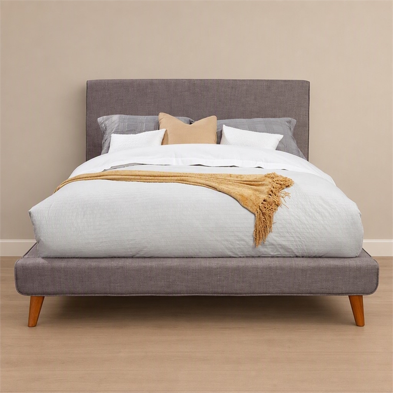 Pemberly Row Upholstered Queen Platform Bed in Dark Gray Linen