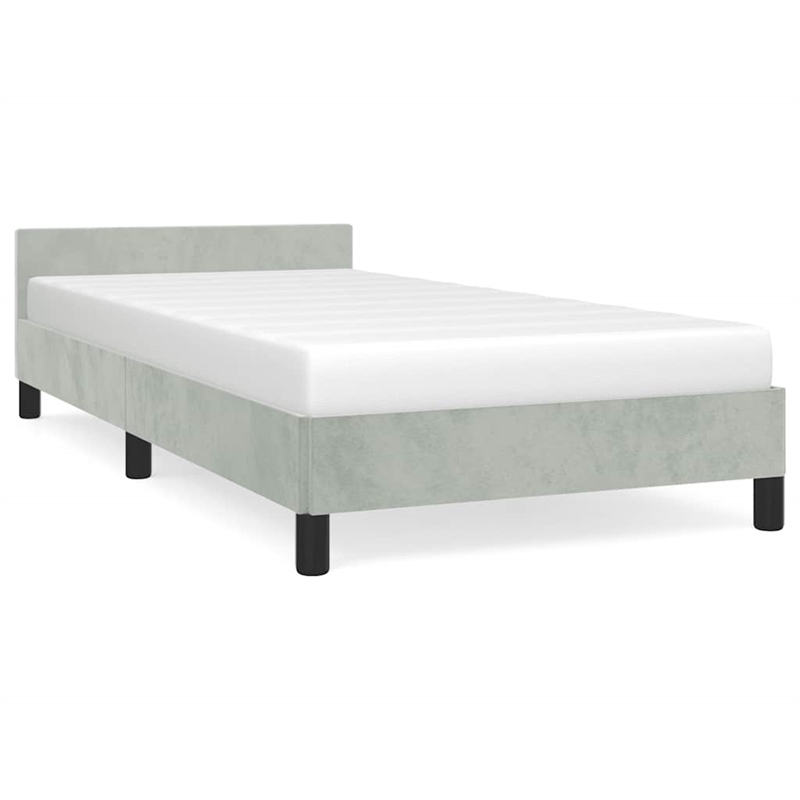 Pemberly Row Twin XL Bed Frame with Headboard in Light Gray Velvet