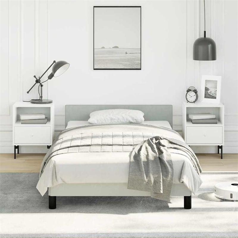 Pemberly Row Twin XL Bed Frame with Headboard in Light Gray Velvet