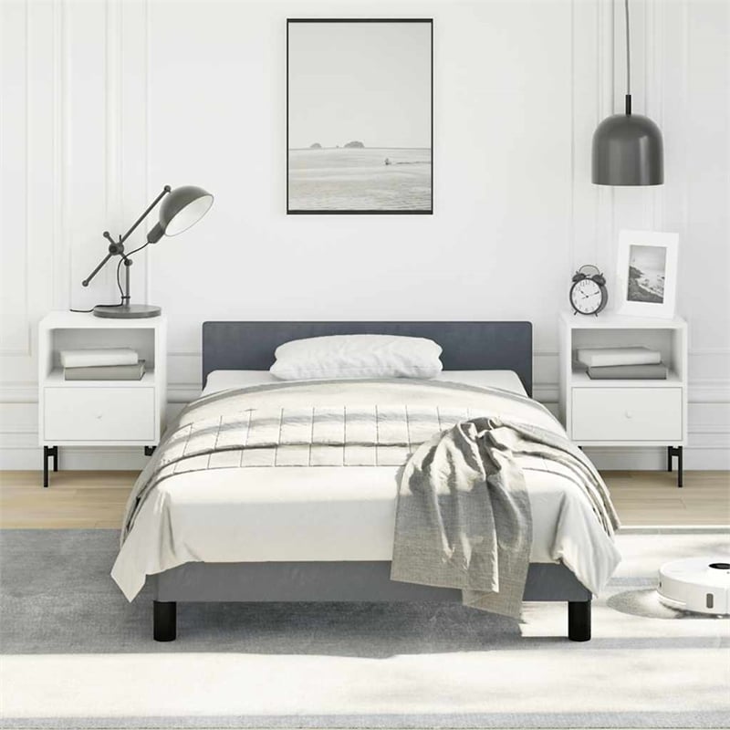 Pemberly Row Twin XL Bed Frame with Headboard in Dark Gray Velvet