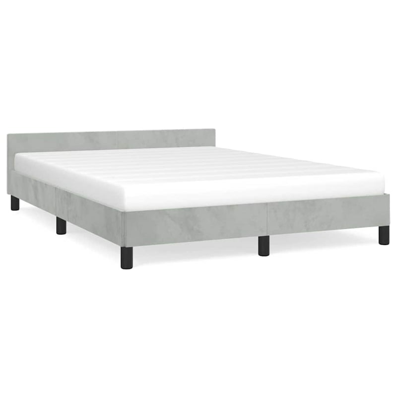 Pemberly Row Queen Velvet Bed Frame with Headboard in Light Gray