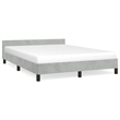 Pemberly Row Queen Velvet Bed Frame with Headboard in Light Gray