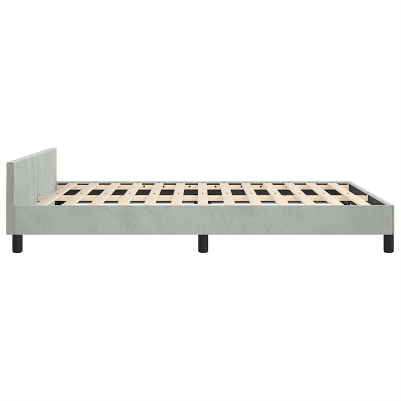 Pemberly Row Queen Velvet Bed Frame with Headboard in Light Gray