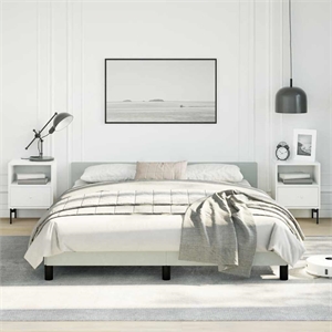Pemberly Row Queen Velvet Bed Frame with Headboard in Light Gray