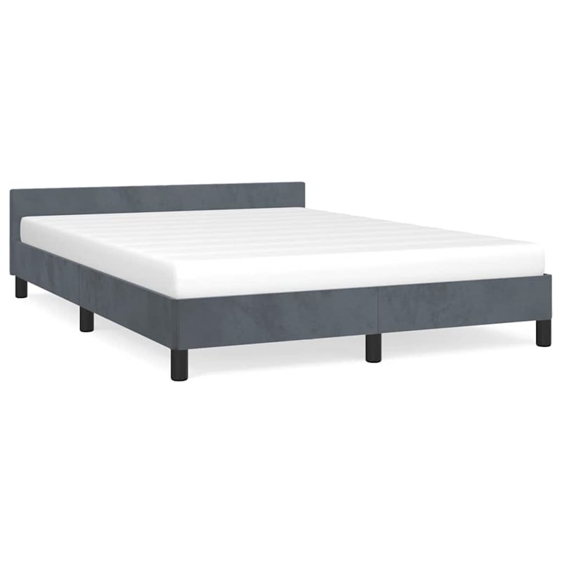 Pemberly Row Velvet Queen Bed Frame in Dark Gray with Headboard